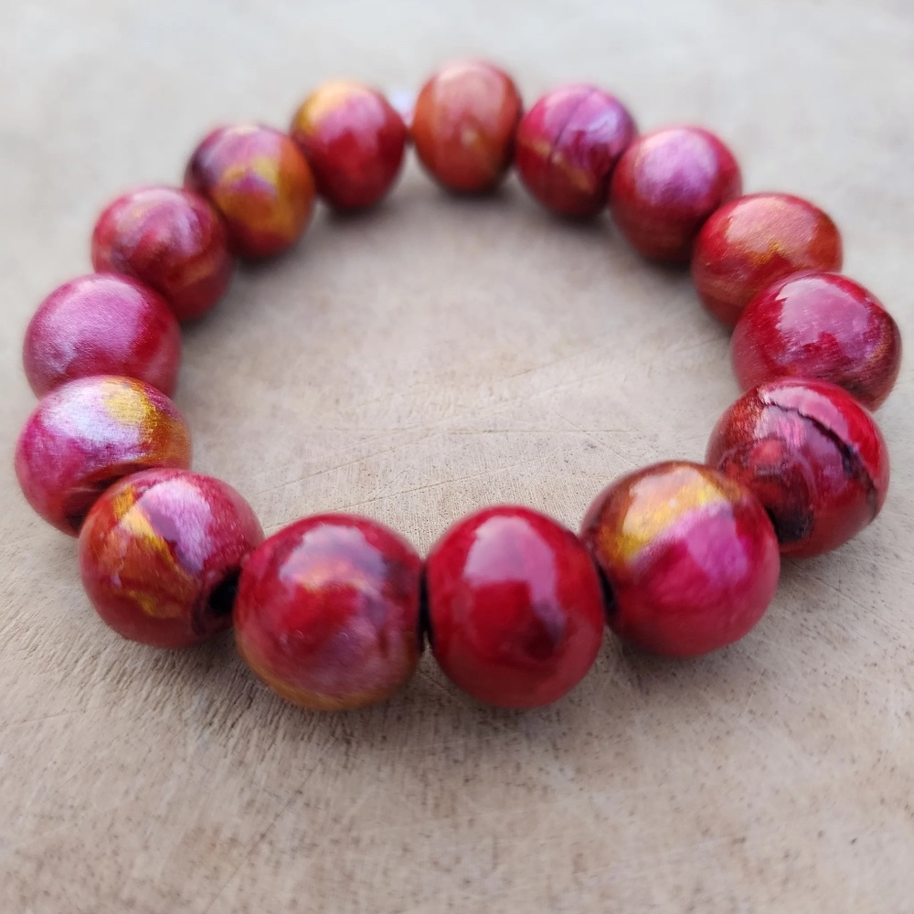 Pink/Gold Marbleized Wood Bracelet